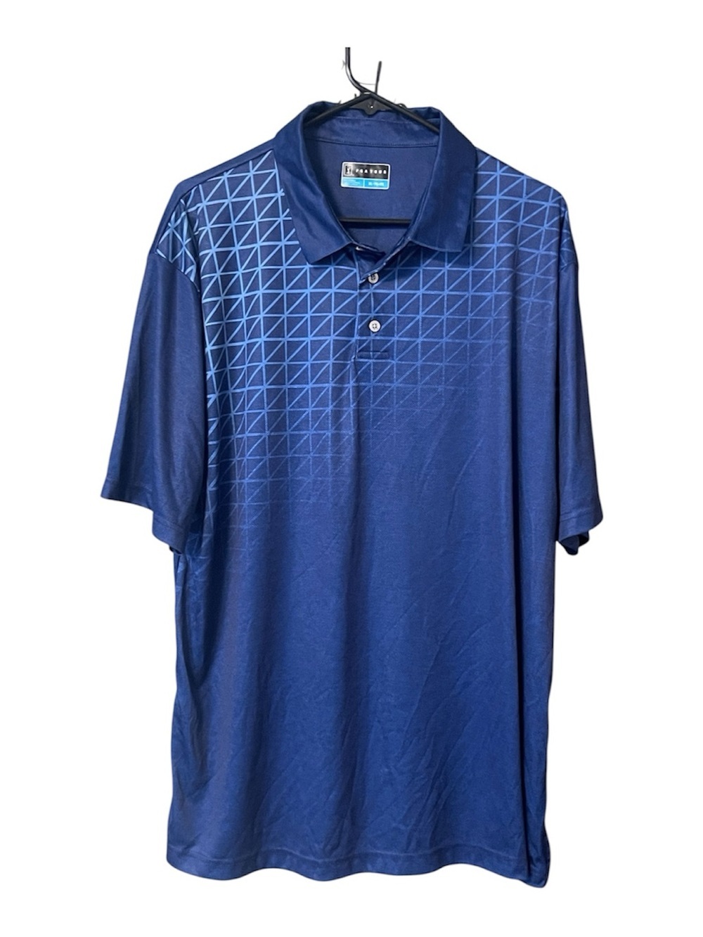 PGA Tour Polo Golf Shirt XL Blue Geometric Short Sleeve Pullover 3 Button